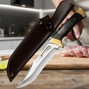 Couteau de Boucher 24cm : Lame Épaisse 3.4mm et Étui Cuir Pro