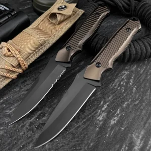 Couteau bushcraft 440C lame fixe camping survie
