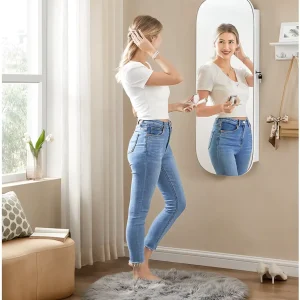 Armoire à bijoux murale blanche avec miroir et rangements pratiques