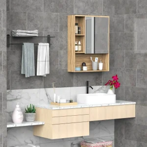 Armoire Miroir Salle de Bain 60 cm avec Rangements Ouverts