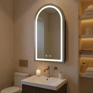 Armoire Salle de Bain Miroir LED Noir - Design Arche 40x79 cm