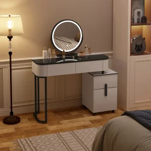 Coiffeuse avec Miroir LED - Élégance Compacte pour un Coin Beauté Raffiné