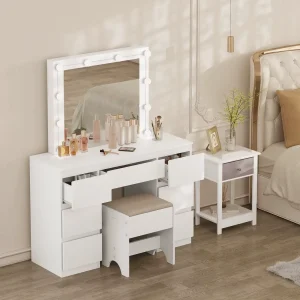 Coiffeuse LED Avec Miroir – Design Moderne et Rangement 7 Tiroirs