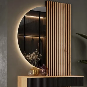 Demi Miroir Rond LED 50×100 cm – Rétroéclairé Tactile