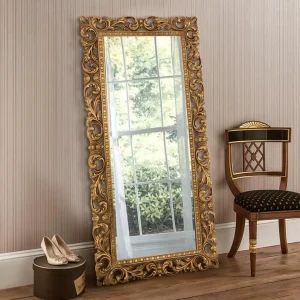 Grand Miroir Baroque 180 cm - Miroir Mural Doré avec Cadre en Bois Sculpté