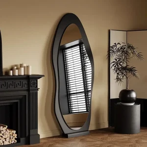Miroir Chambre Sur Pied MUSE — 160 cm Design Organique Bois Noir