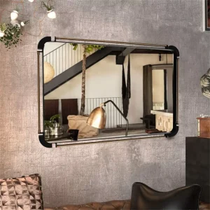 Miroir Industriel Incroyable 90x60 cm – Rectangulaire au Style Vintage Métal Noir