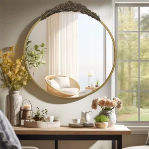Miroir Laiton Rond Baroque 80cm Ornements Floraux