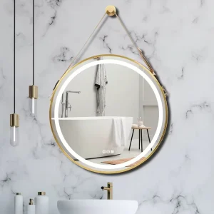 Miroir LED rond doré avec anti-buée et luminosité réglable