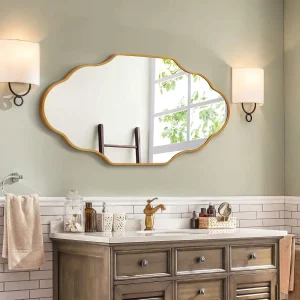 Miroir Rétro Salle de Bain à Contours Dorés – Forme Lanterne Asymétrique