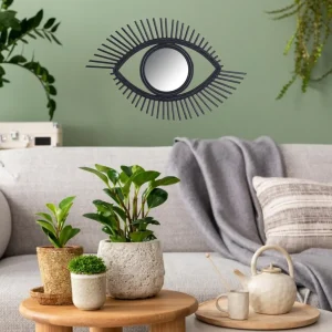 Miroir Rotin Noir 70 cm – Élégance Graphique et Naturelle